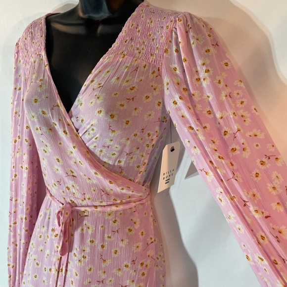 Small NWT Billabong Pink Wrap Dress with Long Bishop‎ Sleeves - Picture 3 of 16